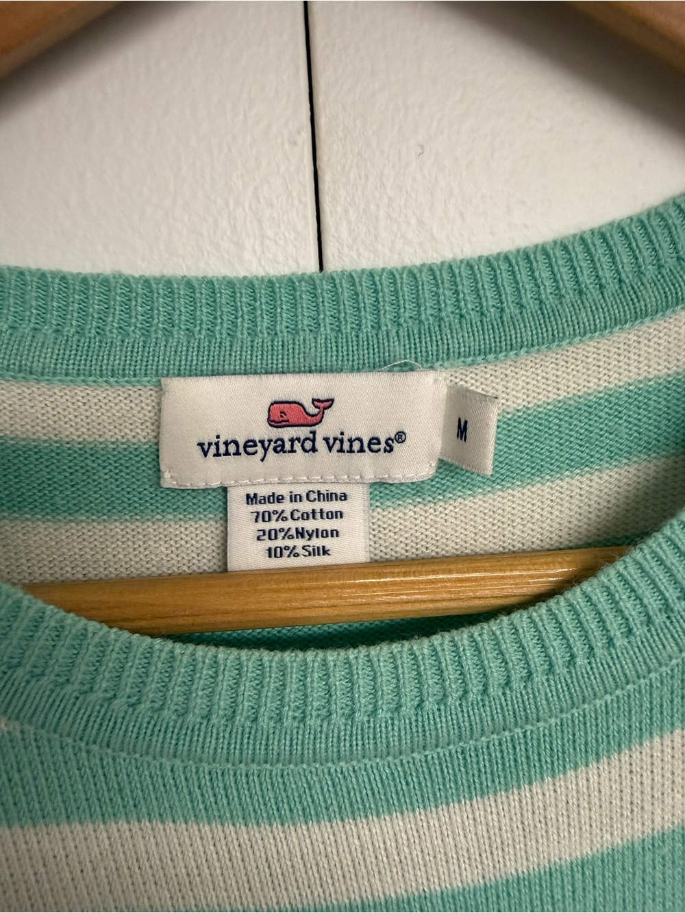 Vineyard Vines Mint Stripe Cotton Silk Anchor Sweater M - Picture 2 of 3